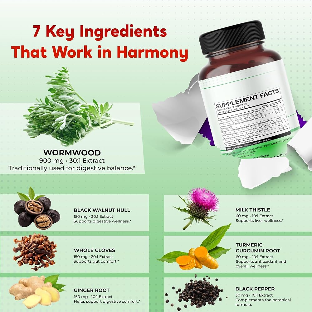 PeakPury Wormwood Complex 1,500 mg with Black Walnut - 150 Capsules - image 4