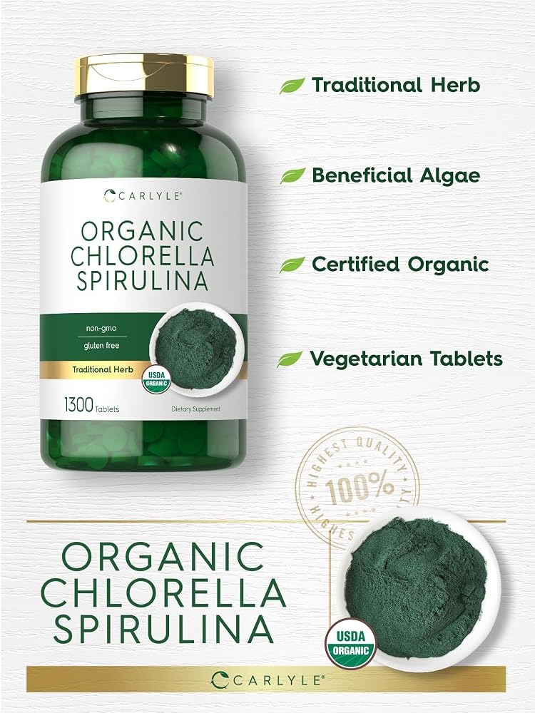 Carlyle Organic Chlorella Spirulina Tablets - 1300 Count - image 4