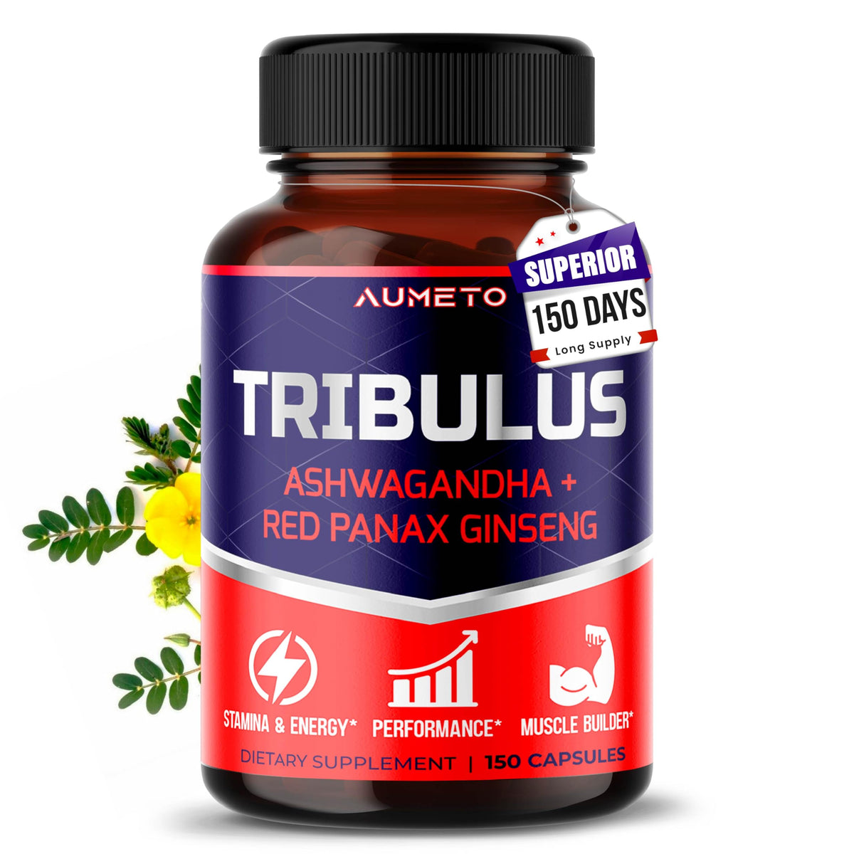 AUMETO Tribulus Terrestris 8-in-1 with Ashwagandha & Ginseng - 150 Capsules