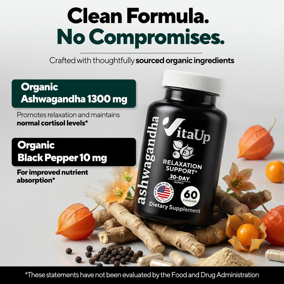 VitaUp Ashwagandha Capsules 1310mg with Black Pepper - 60 Capsules - image 3