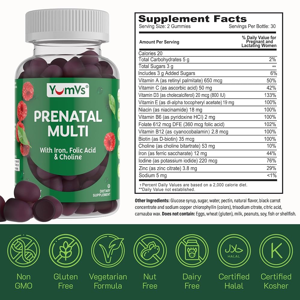 YUM-V'S Prenatal Gummies for Women with Folic Acid & Iron - 60 Count - image 3