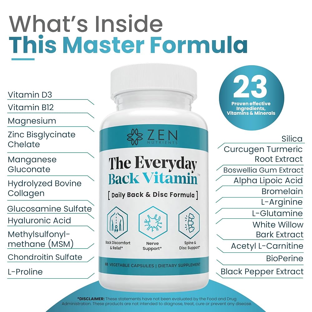 Zen Nutrients Everyday Back Vitamin for Lower Back Relief - 60 Capsules - image 4