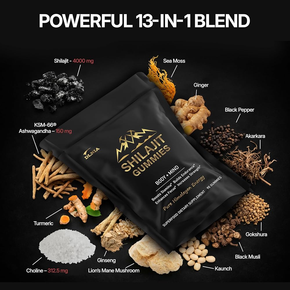 DLNIA KSM-66 Ashwagandha & Himalayan Shilajit Gummies - 90 Count - image 2