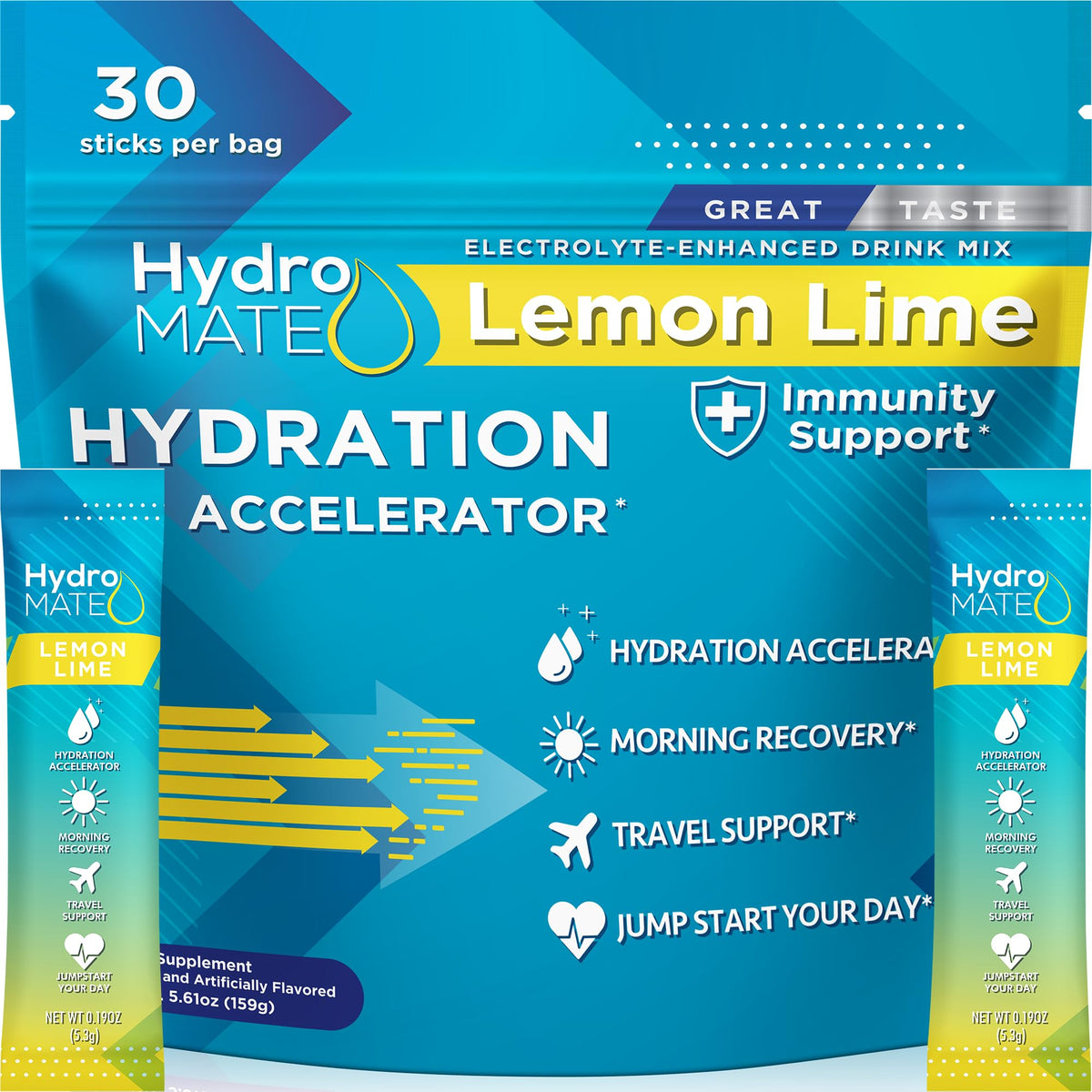 HydroMATE Electrolyte Powder Variety Pack Hydration Packets Low Sugar