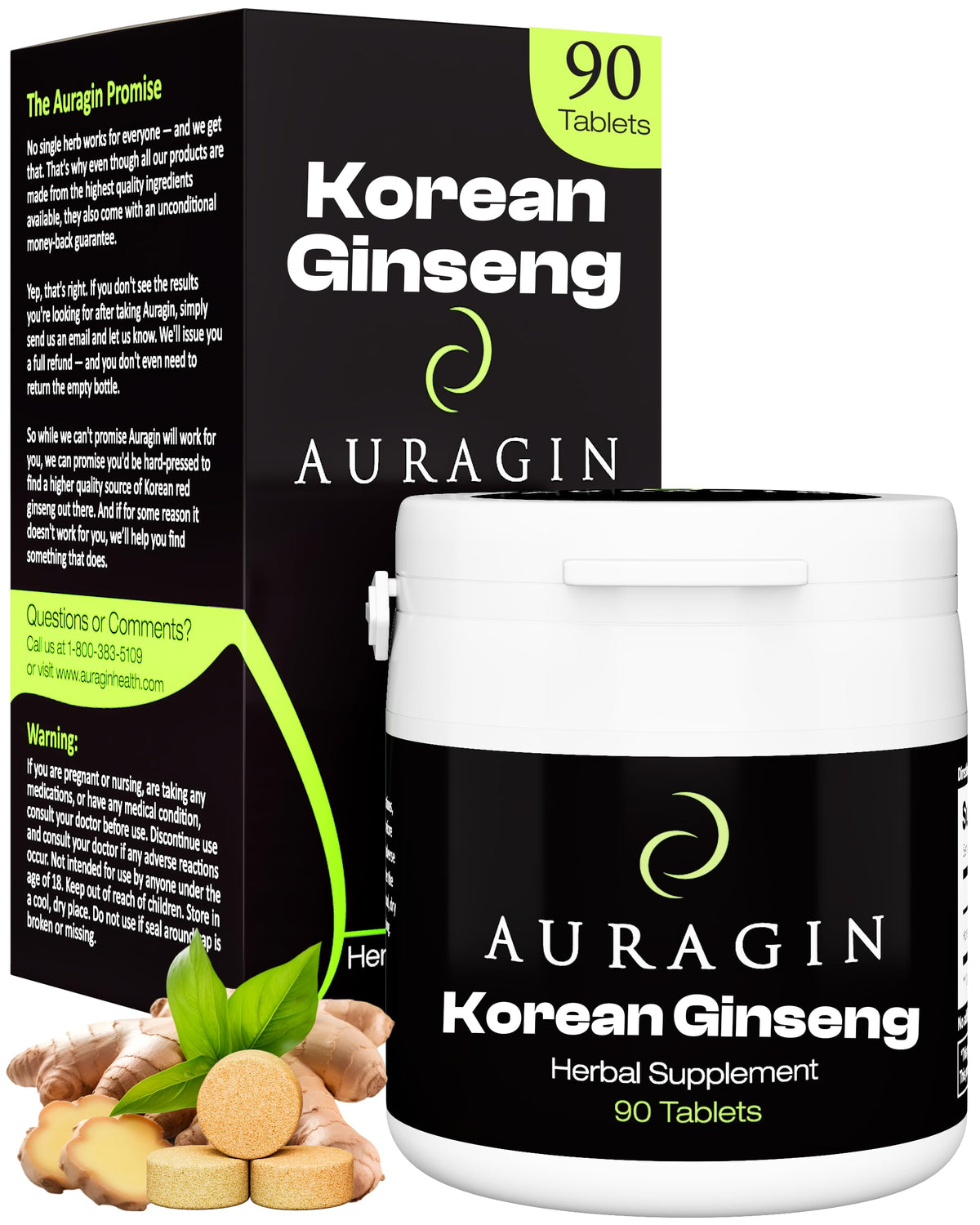 Auragin Authentic Korean Red Ginseng 6 Year Roots - 90 Tablets