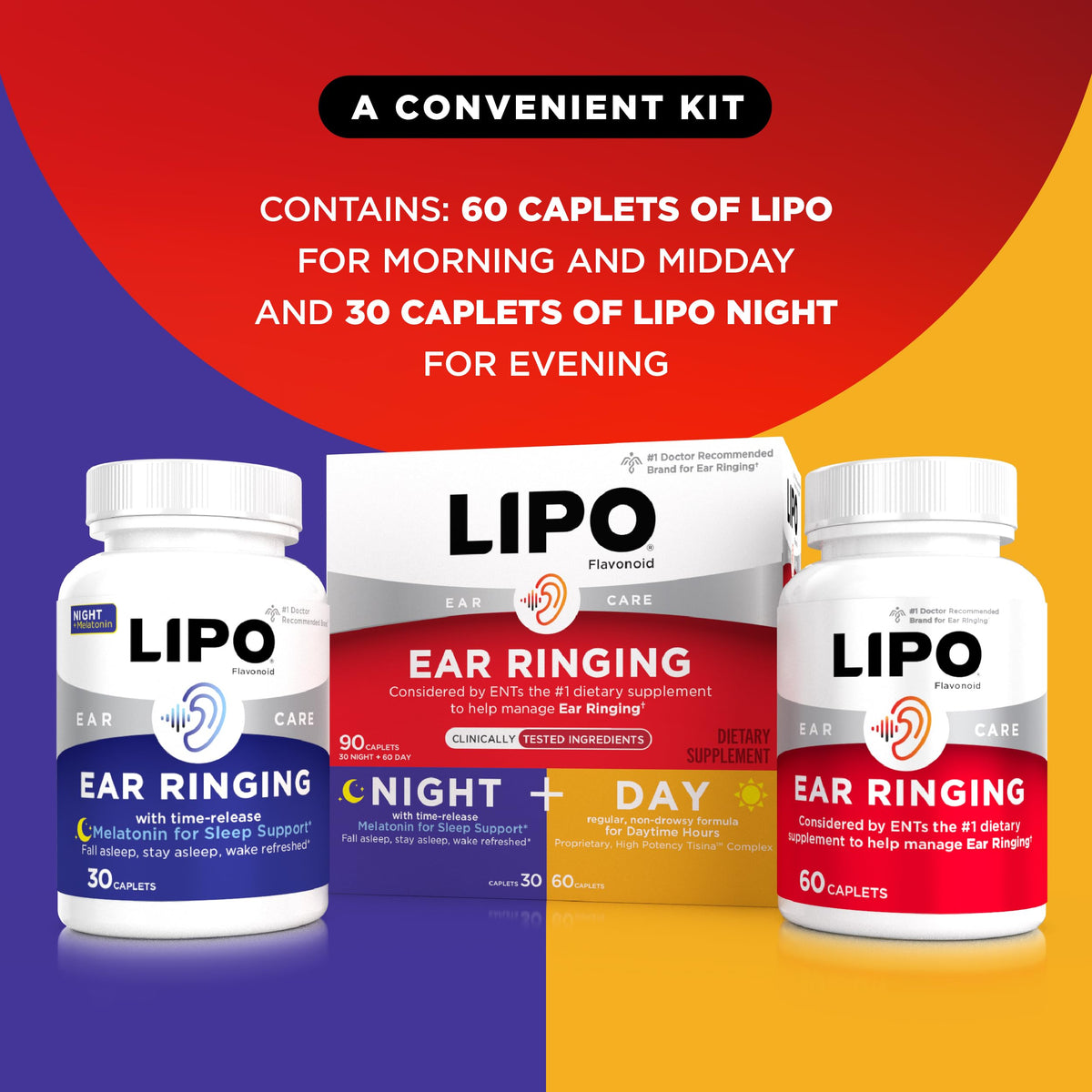 Lipo-Flavonoid Day & Night Combo Kit for Ear Ringing Support - 90 Caplets - image 4