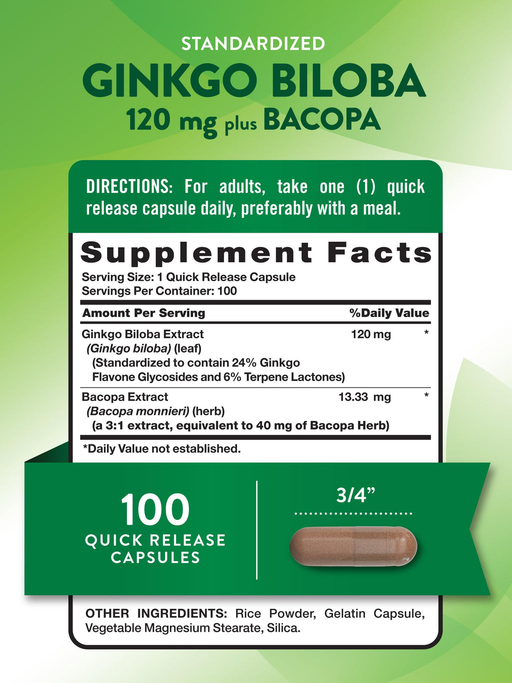 Nature's Truth Ginkgo Biloba 120mg Plus Bacopa - 100 Capsules - image 2