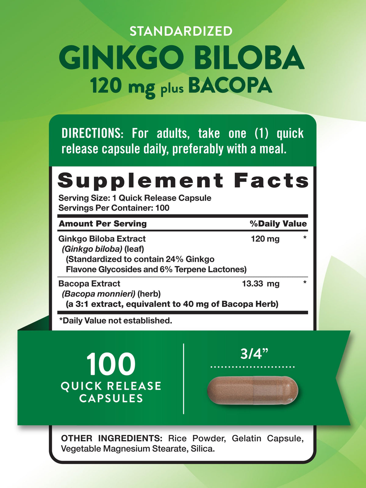 Nature's Truth Ginkgo Biloba 120mg Plus Bacopa - 100 Capsules - image 2
