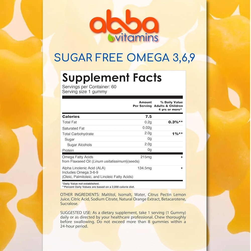 Abba Vitamins Omega 3,6,9 Sugar Free Gummies, Orange - 60 Gummies - image 6