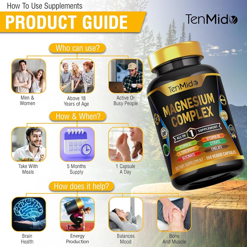 Tenmido Magnesium Complex 10 Forms - 150 Vegetarian Capsules - image 6