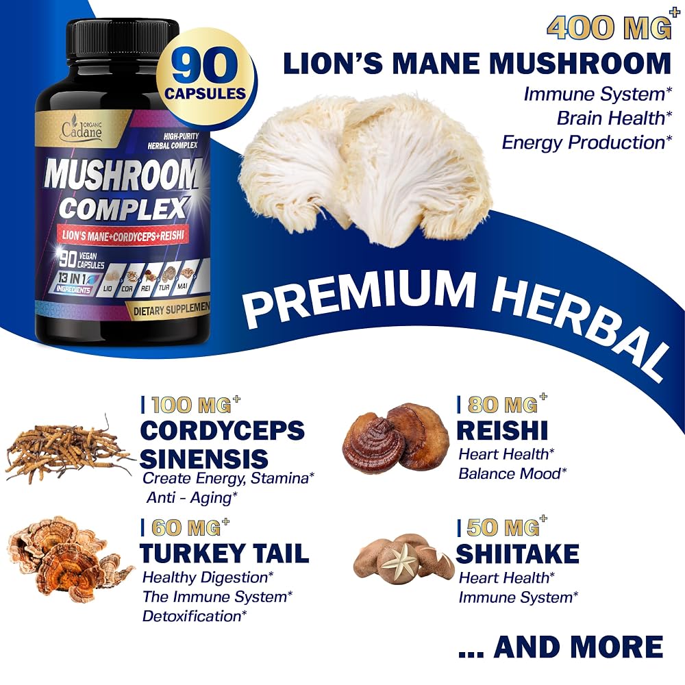 Organic Cadane Mushroom Complex 13-in-1 - 90 Vegetarian Capsules - image 3