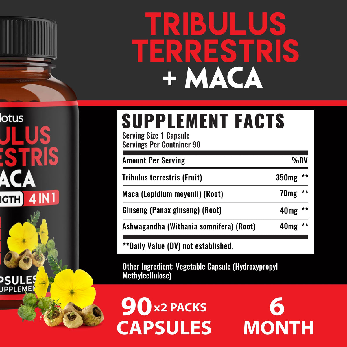 Zolotus Tribulus Terrestris with Maca Root Ashwagandha Ginseng - 180 Capsules - image 4