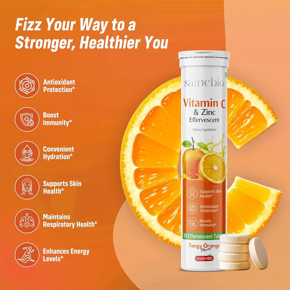 SAINEBIO Vitamin C 1000mg & Zinc 10 mg Effervescent Tablets