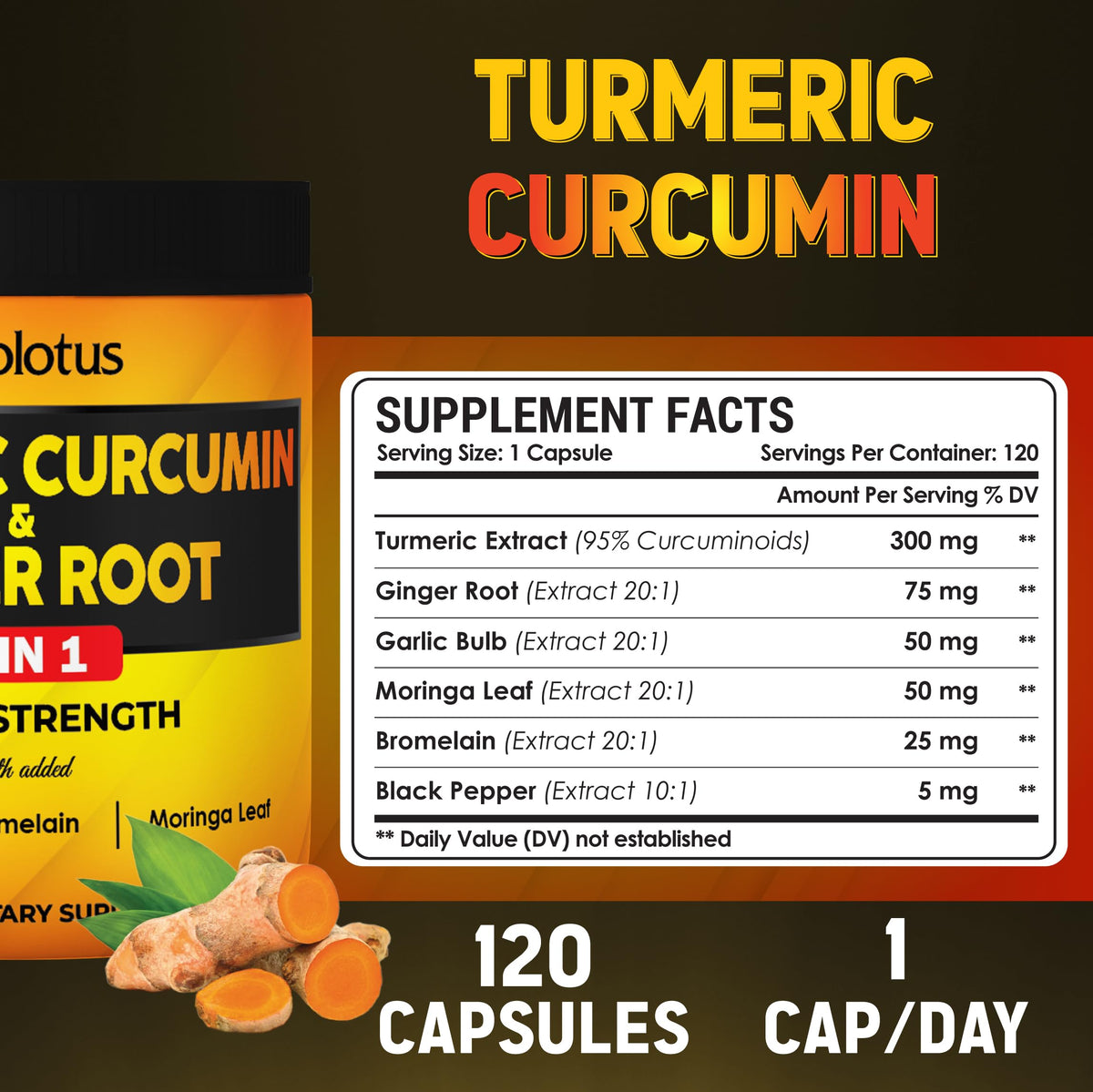 Zolotus Turmeric Curcumin with Ginger Capsules - 120 Capsules - image 2