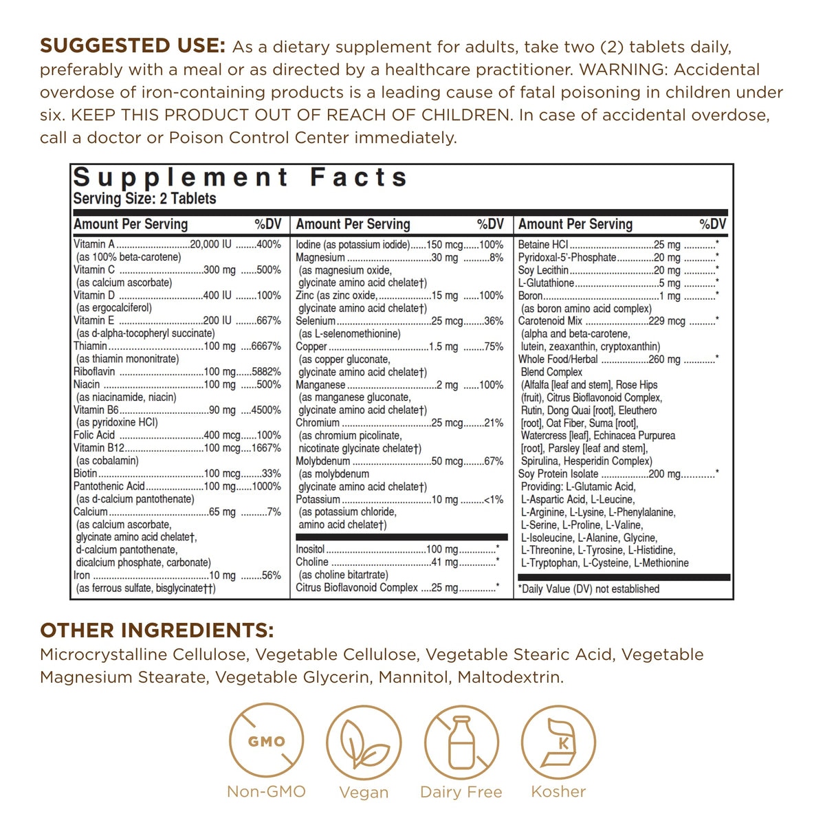 Solgar Formula VM 2000 Multinutrient System - 180 Tablets - image 2