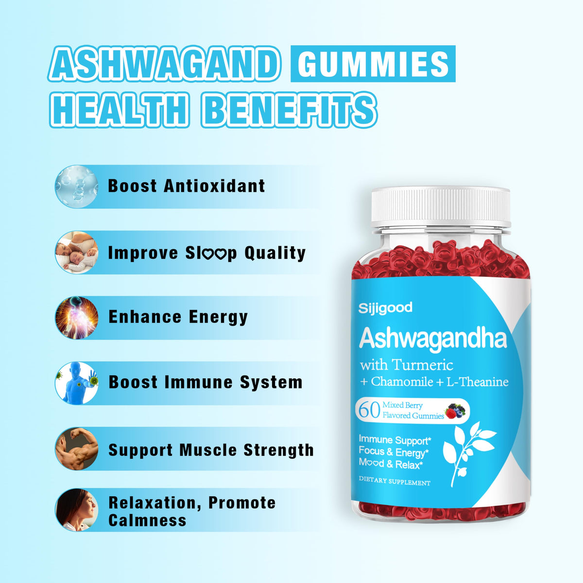 Sijigood Ashwagandha Gummies with L-theanine - 60 Gummies - image 4