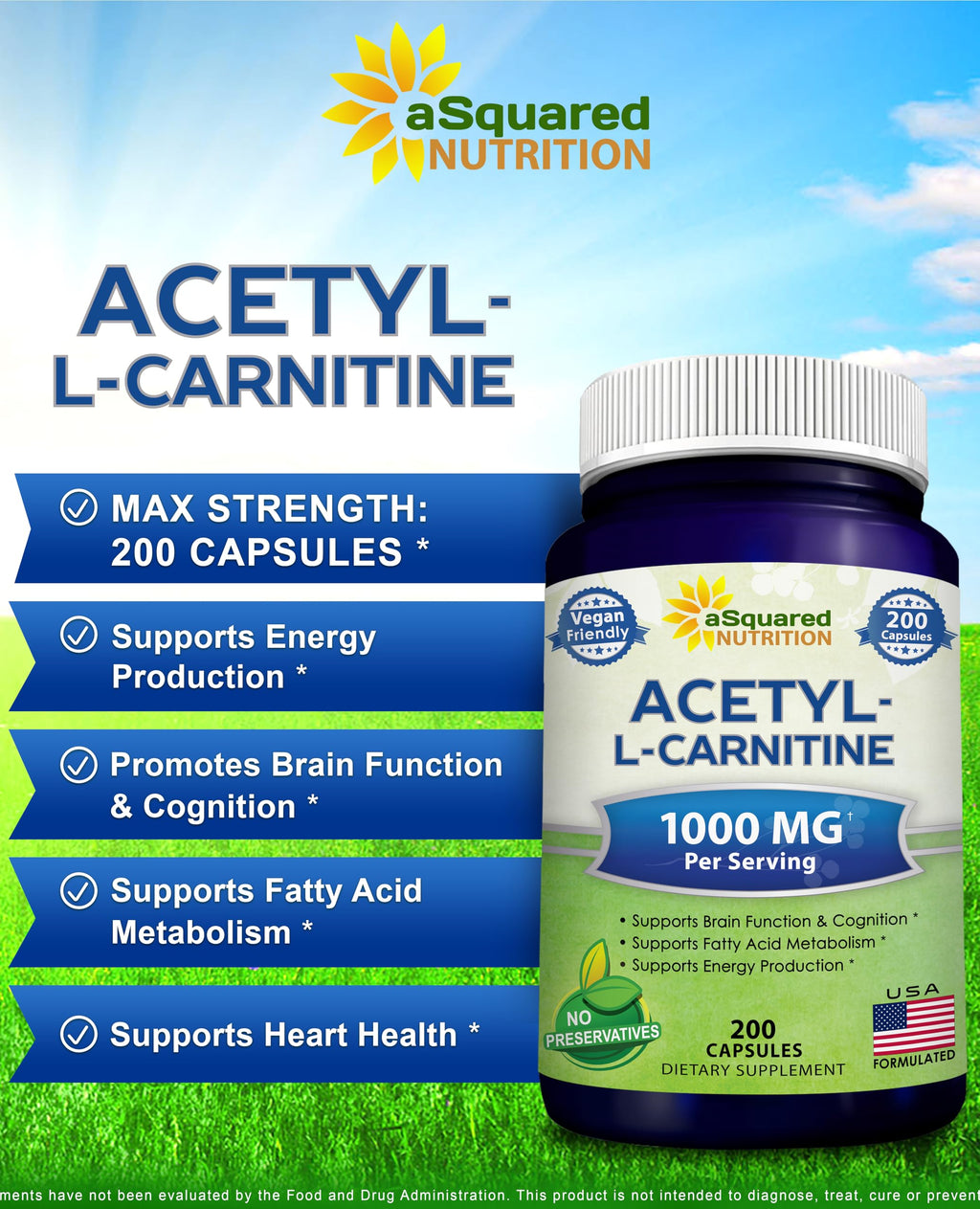 aSquared Nutrition Acetyl L-Carnitine 1000mg - 200 Capsules - image 3