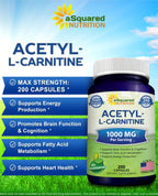 aSquared Nutrition Acetyl L-Carnitine 1000mg - 200 Capsules - image 3