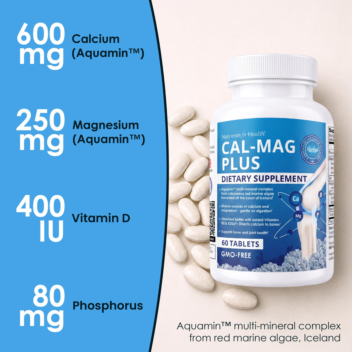 Rawleigh Calcium Magnesium with Aquamin Marine Algae - 60 Tablets - image 2