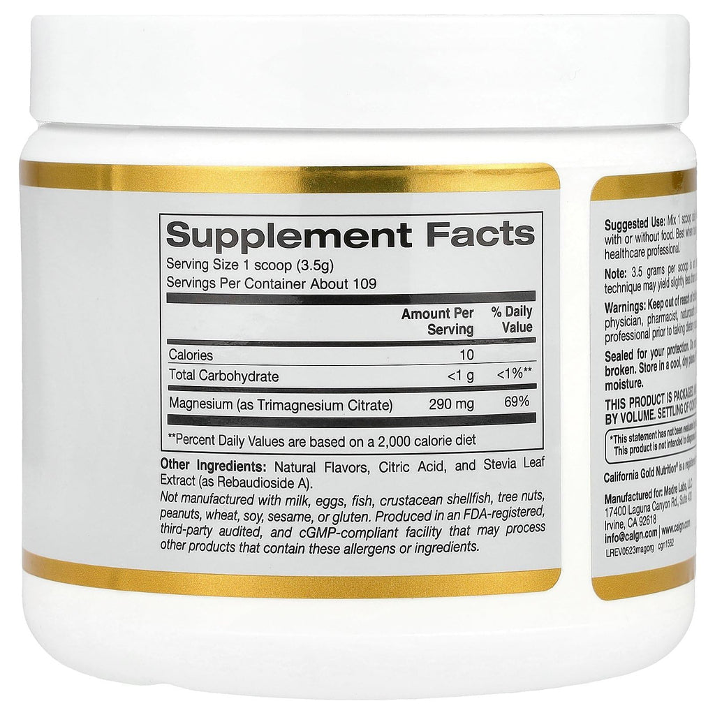 California Gold Nutrition Magnesium Citrate Powder Orange Crush - 380g - image 2