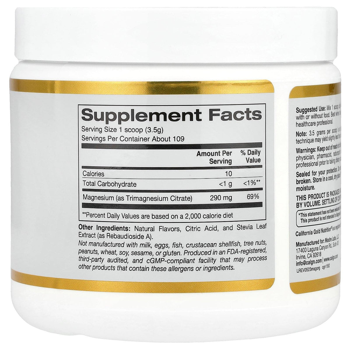 California Gold Nutrition Magnesium Citrate Powder Orange Crush - 380g - image 2