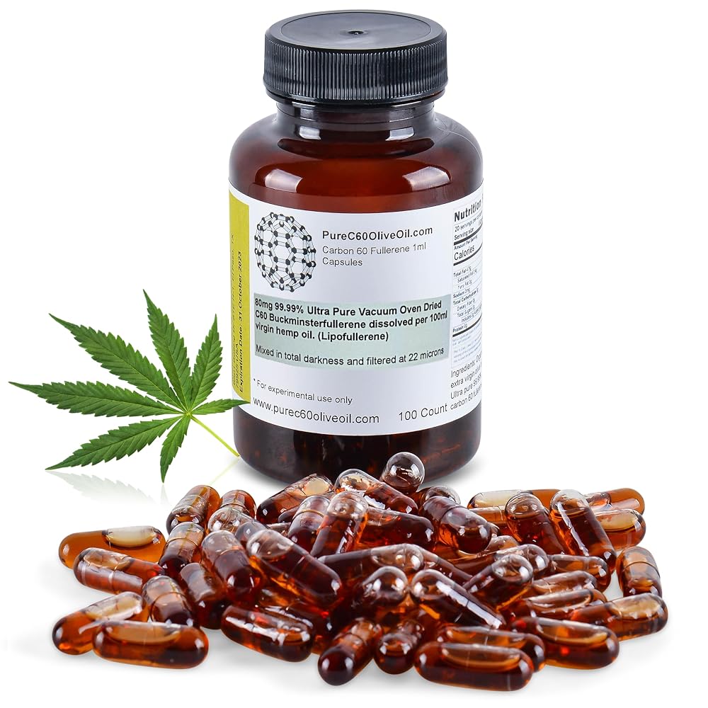 PureC60OliveOil C60 Hemp Seed Oil Capsules 80mg - 100 Count