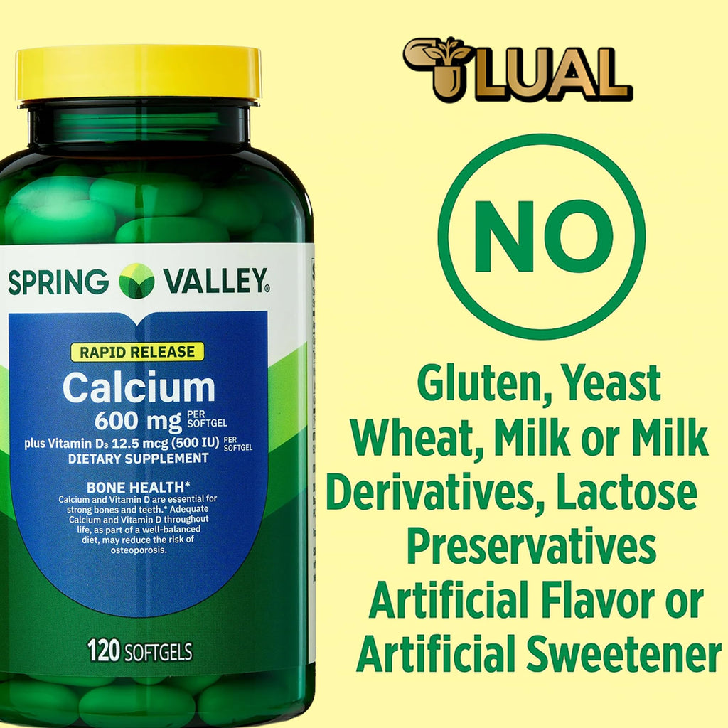 LUAL Spring Valley Calcium 600 mg + Vitamin D3 - 120 Softgels - image 2