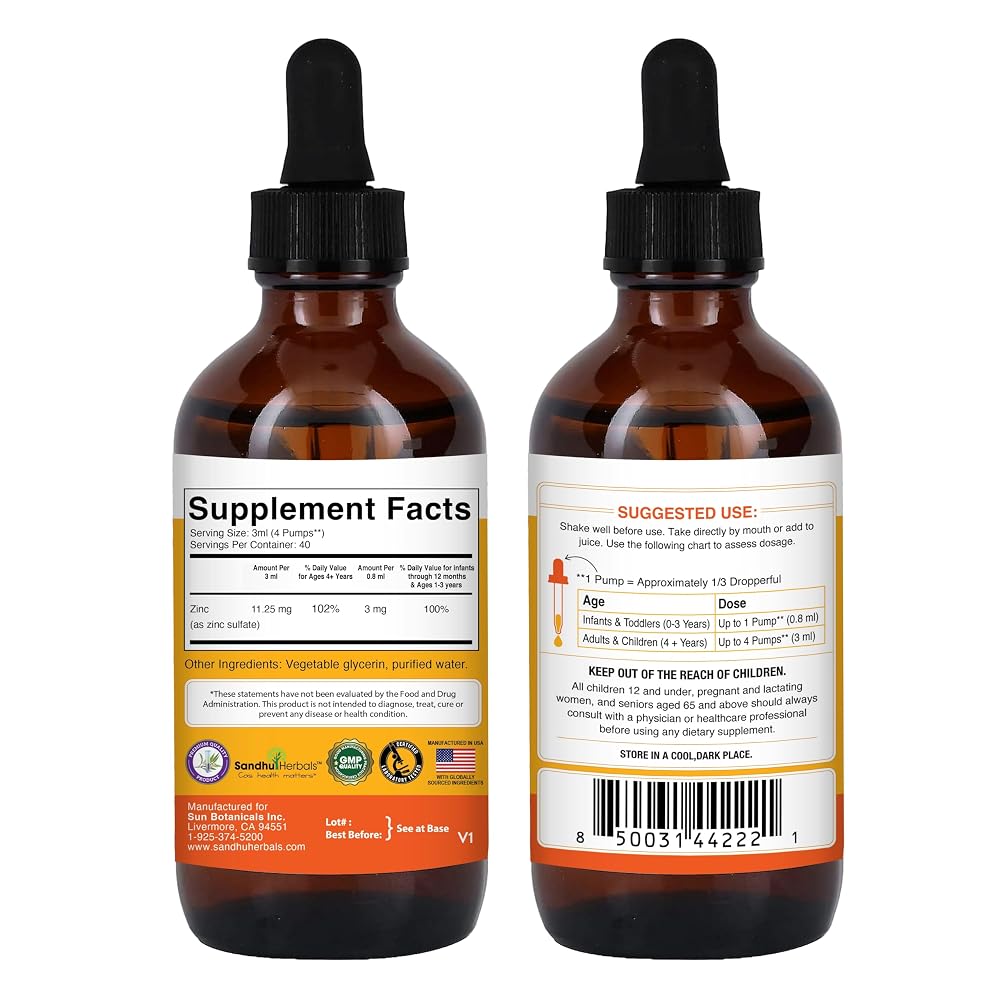 SANDHUHERBALS Sandhu Herbals Liquid Zinc Drops for Immune Support - 4 Fl Oz - image 3