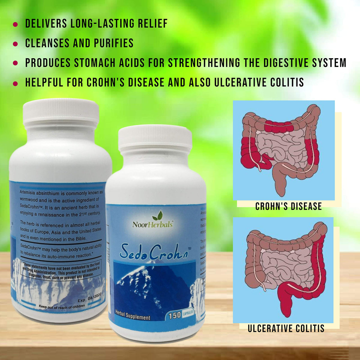 NoorHerbals SedaCrohn Herbal Supplement - 150 Capsules - image 3