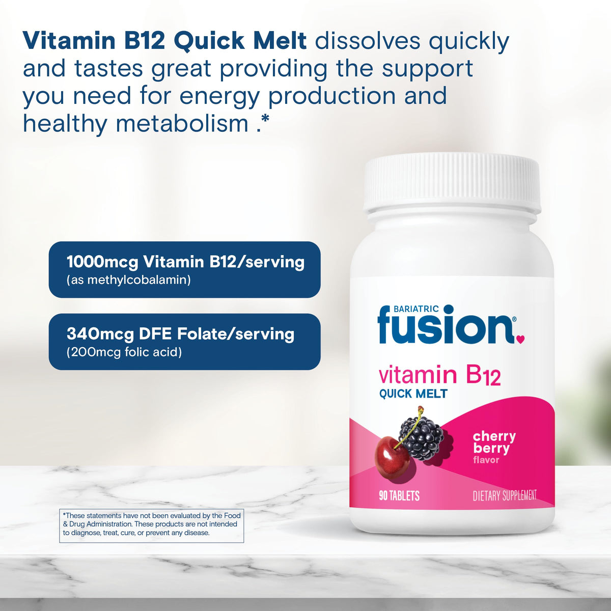 Bariatric Fusion Vitamin B12 1,000mcg Cherry Berry Quick Melts - 90 Tablets - image 5