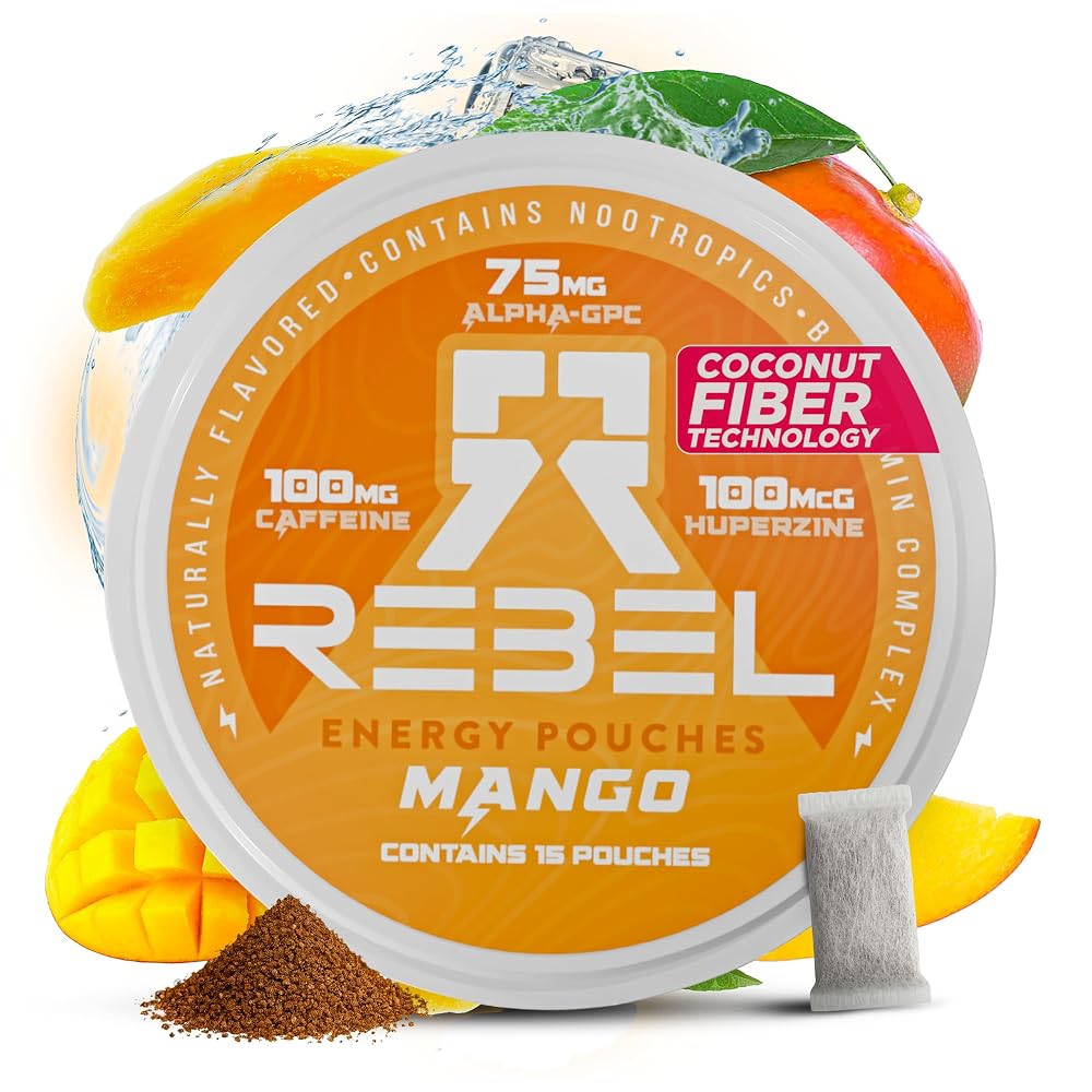 Rebel Nootropic Energy Caffeine Pouches • 100mg Caffeine • Alpha GPC
