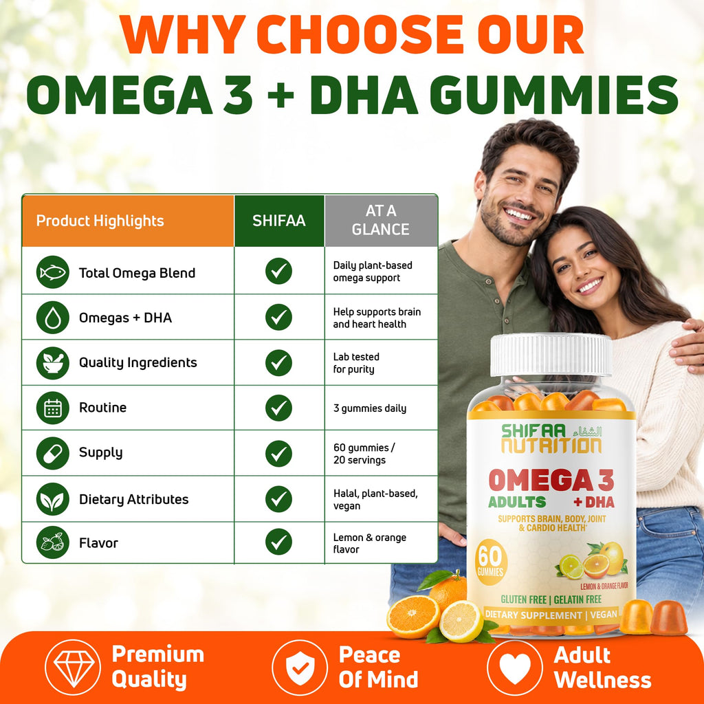 SHIFAA NUTRITION Vegan Omega 3 Gummies with DHA - 60 Gummies - image 7