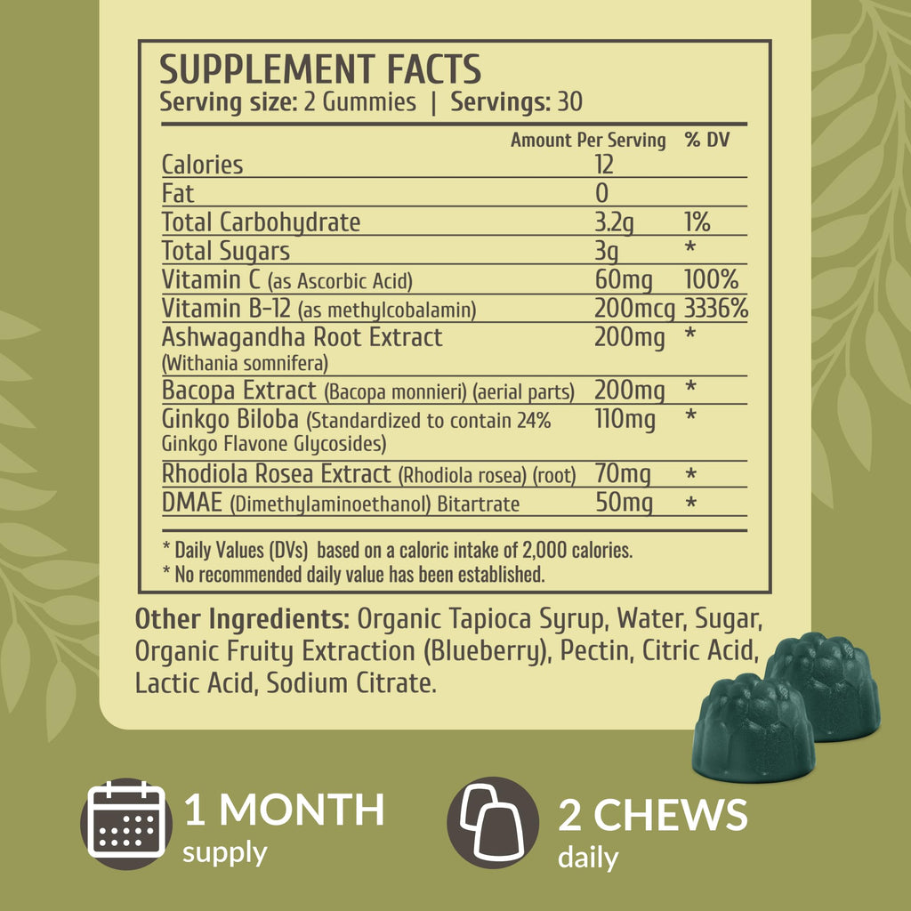 HERBAMAMA Brain Support Gummies with Ashwagandha & Bacopa - 60 Gummies - image 3