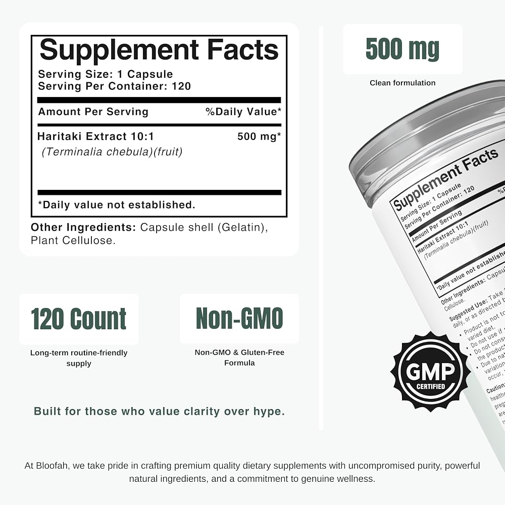 Bloofah Haritaki Extract 500mg Capsules - 120 Count - image 2