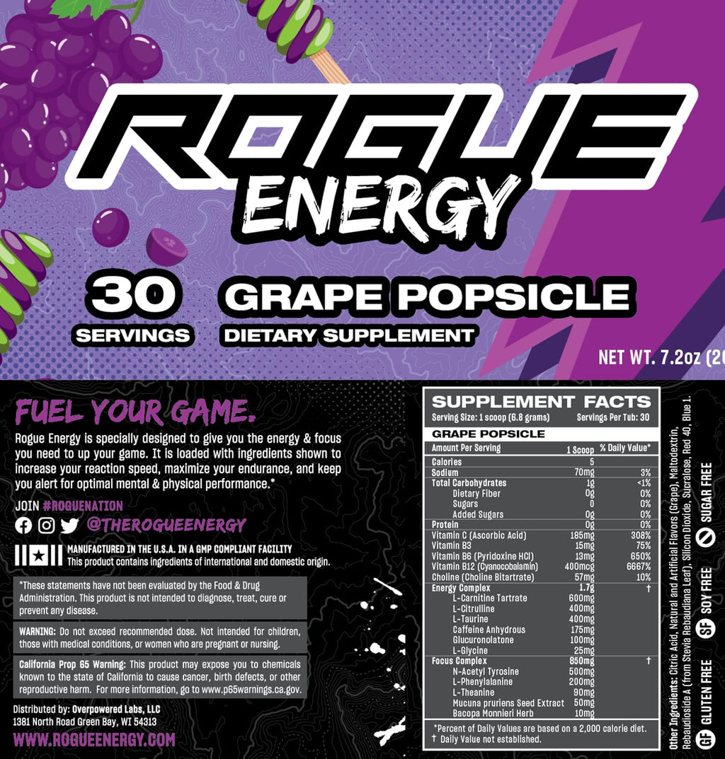 Rogue Energy Drink Powder for Gaming - Grape Popsicle - 30 Servings - image 5