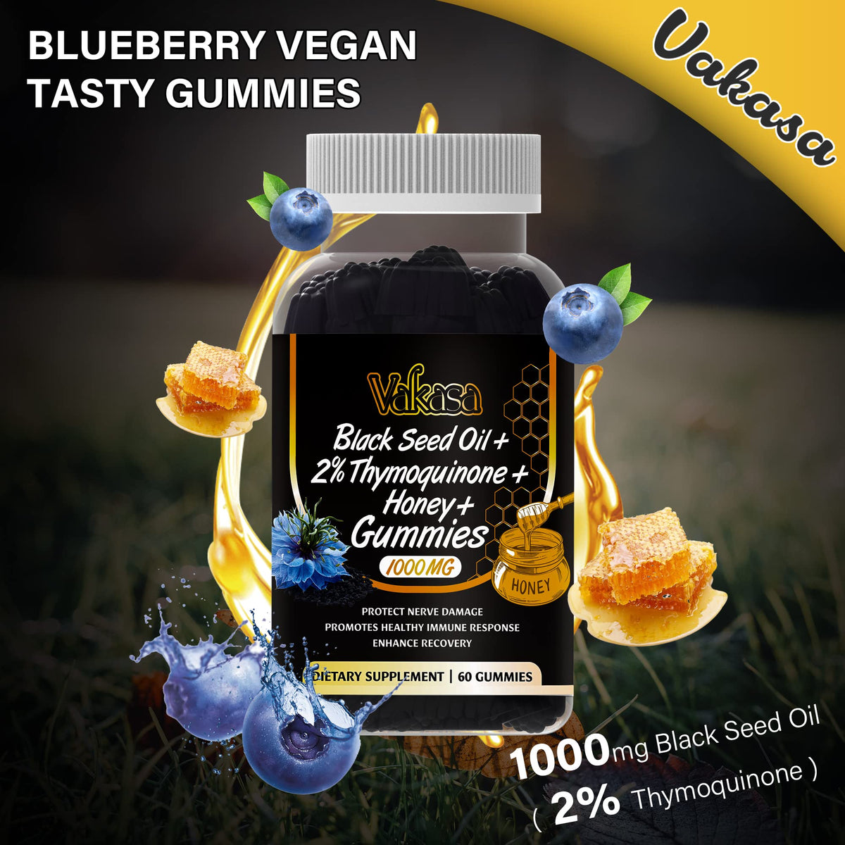 Vakasa Black Seed Oil Gummies 1000mg Immune Support - 60 Gummies - image 7