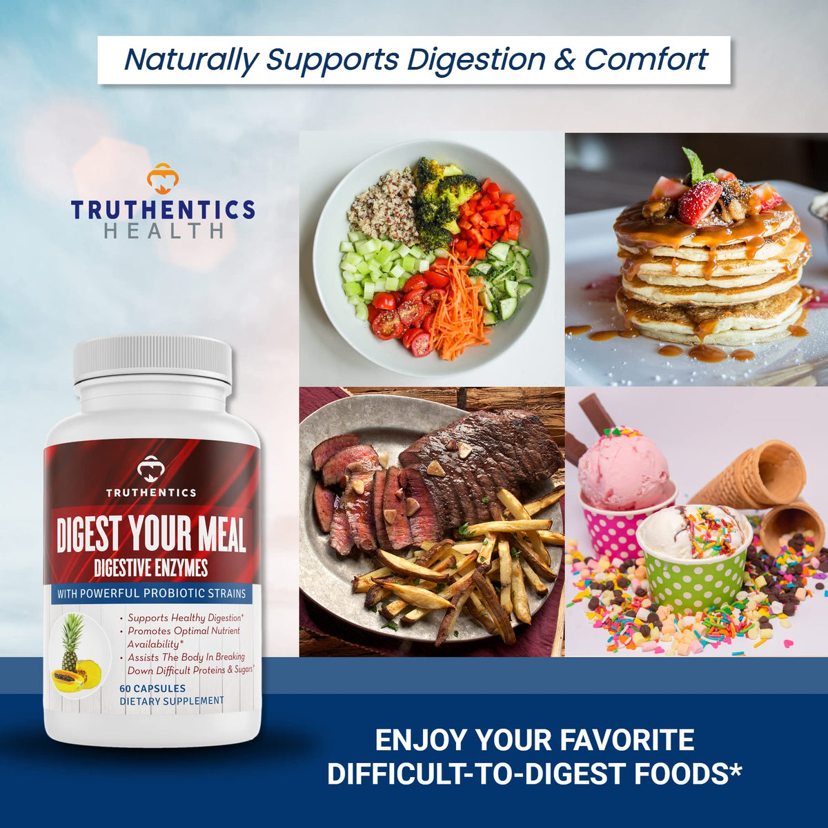 TRUTHENTICS Digestive Enzymes Plus Probiotics Prebiotics - 60 Capsules - image 5