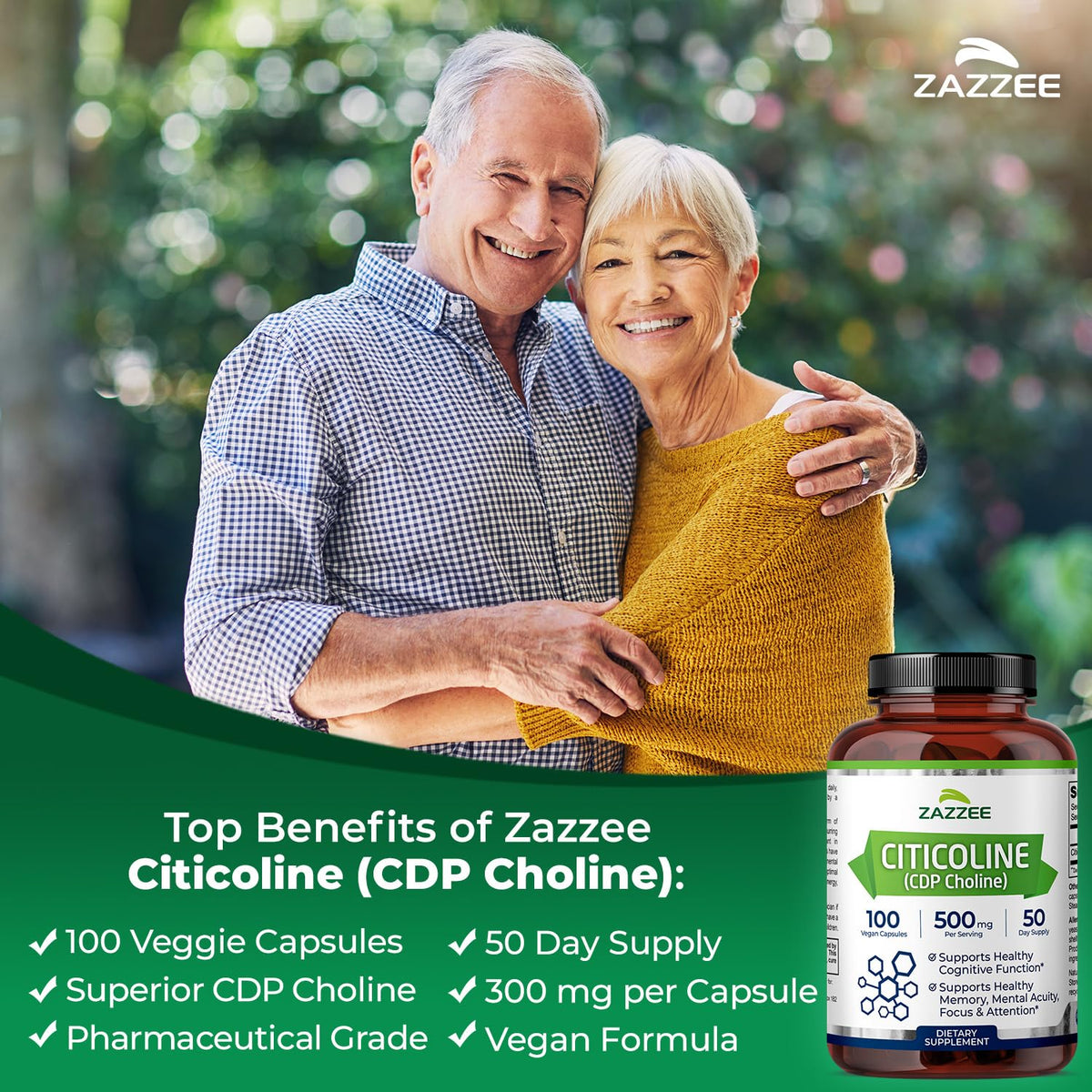 Zazzee Extra Strength Citicoline 500 mg - 100 Vegan Capsules - image 2