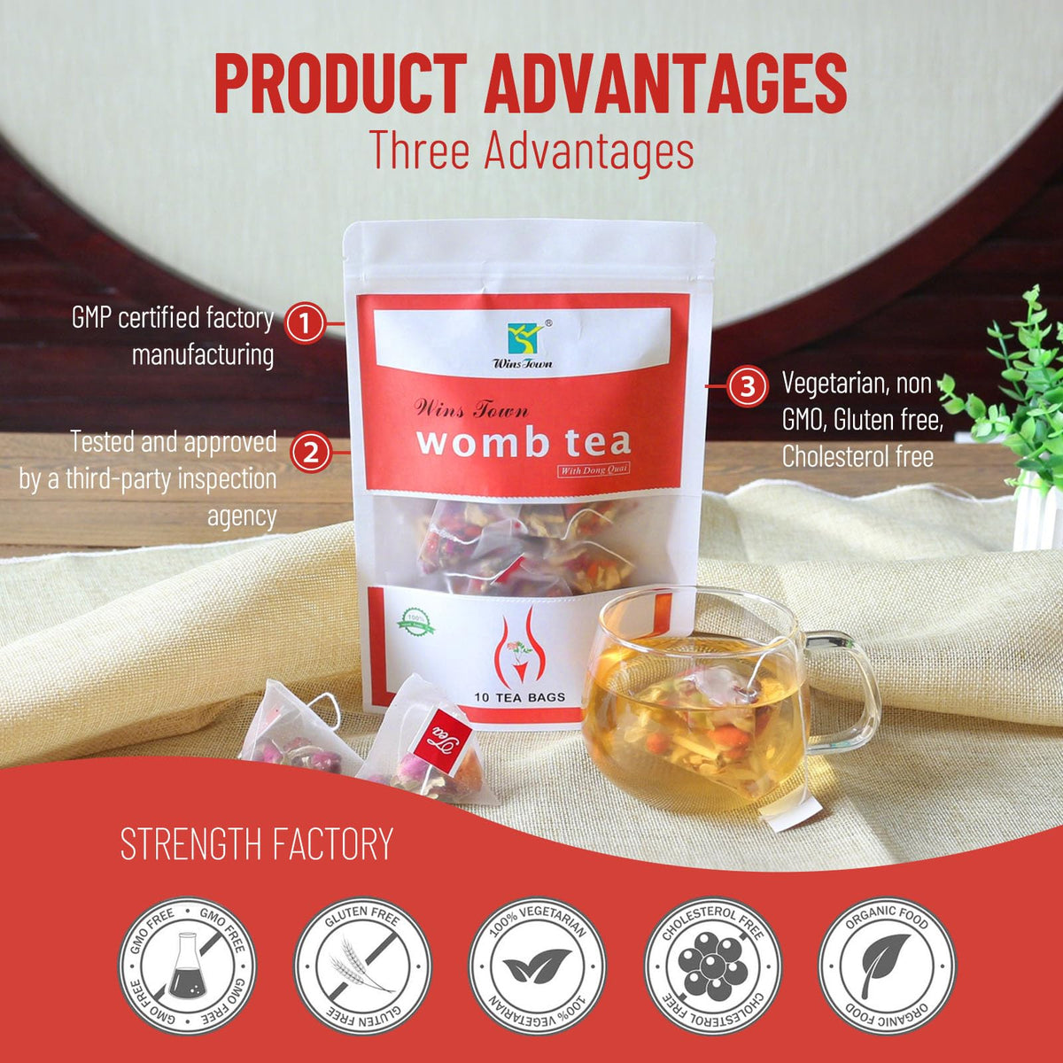 Wins Town Womb Tea Herbal Tea for Women's Health - 10 Teabags - image 3