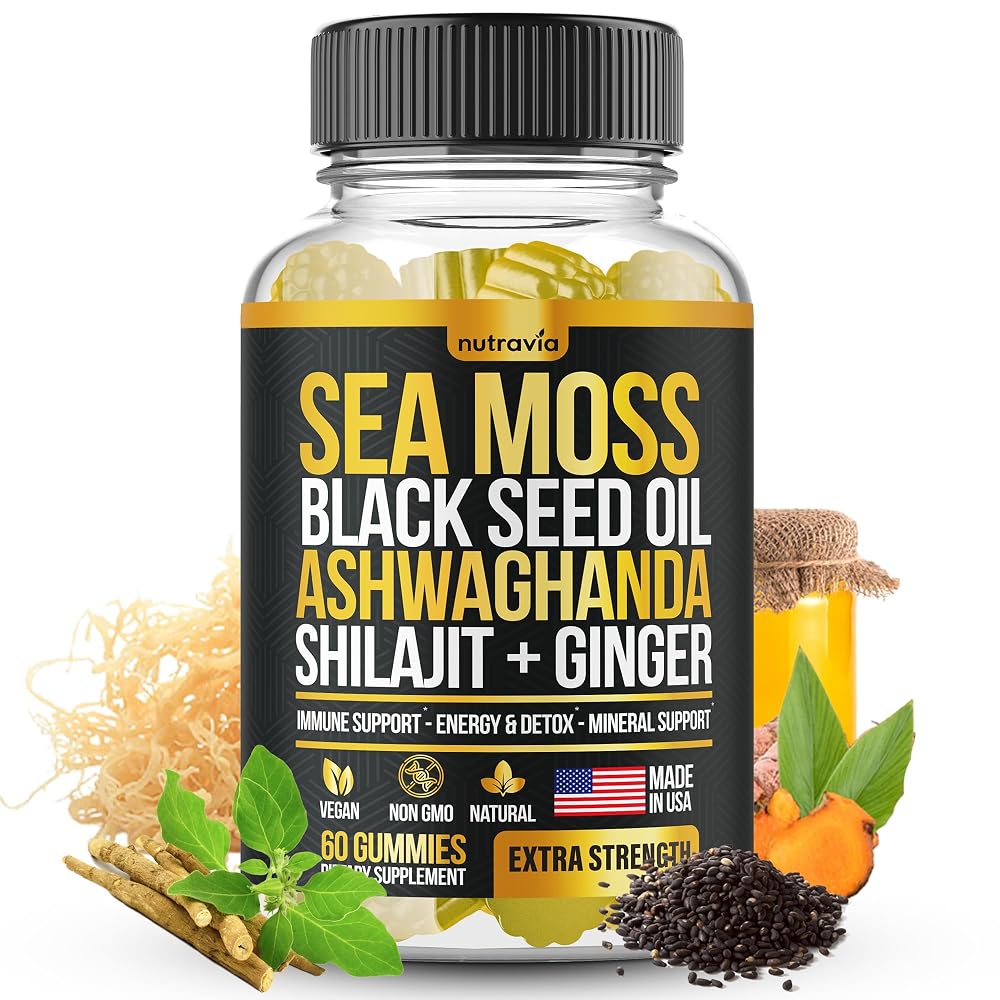 Nutravia Sea Moss, Black Seed Oil & Ashwagandha Gummies - 60 Gummies
