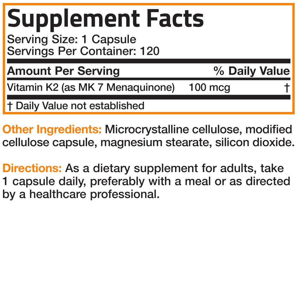Bronson Flavored Vitamin K2 Capsules Support Strong Bones 100Mcg Adult