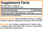Bronson Flavored Vitamin K2 Capsules Support Strong Bones 100Mcg Adult
