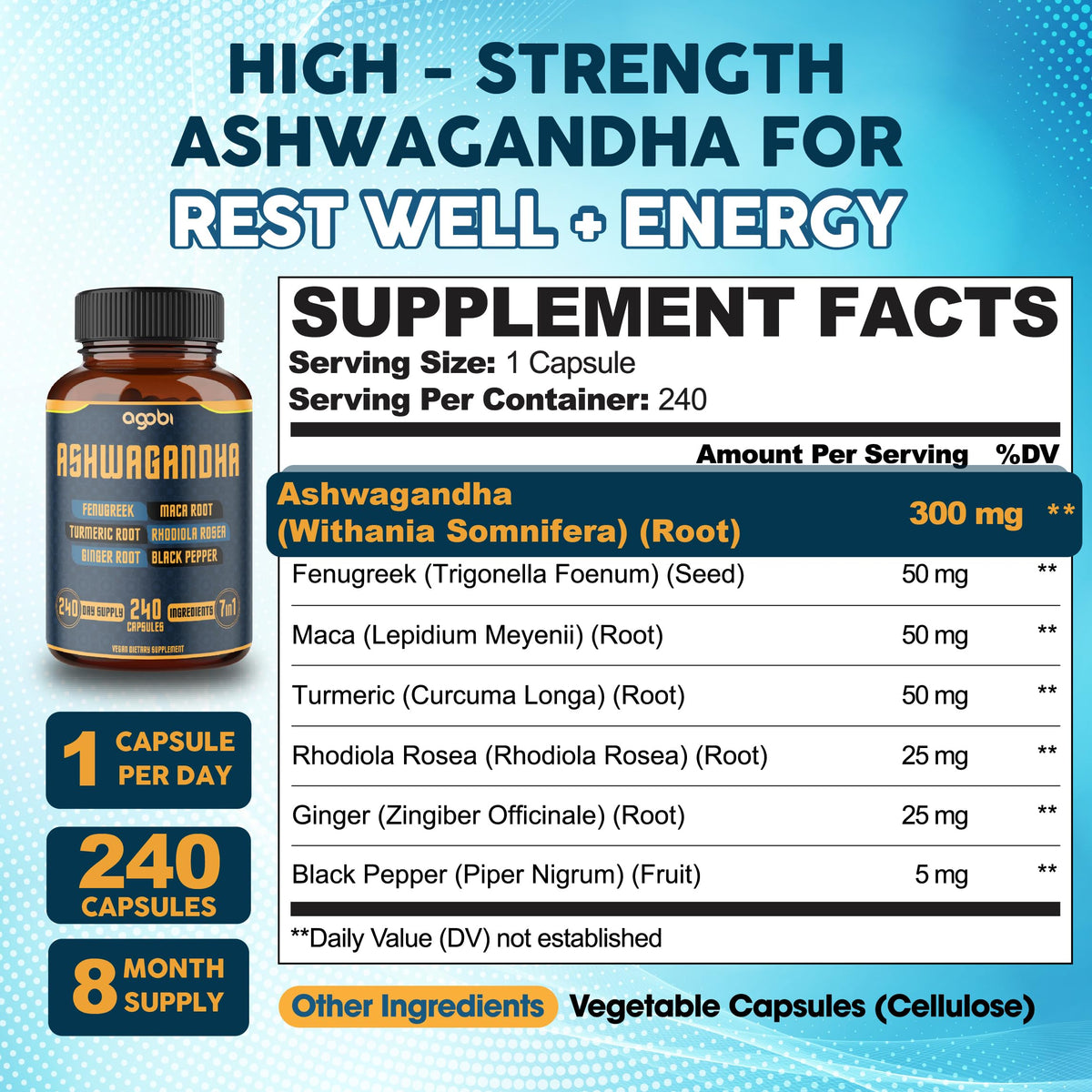 Agobi Ashwagandha 7-in-1 Herbal Supplement - 240 Capsules - image 2