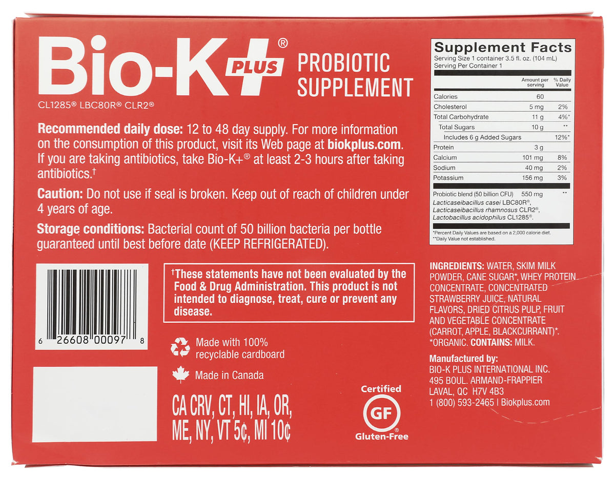Bio-K Plus Probiotic Dairy Strawberry 50B - 12 Pack - image 2