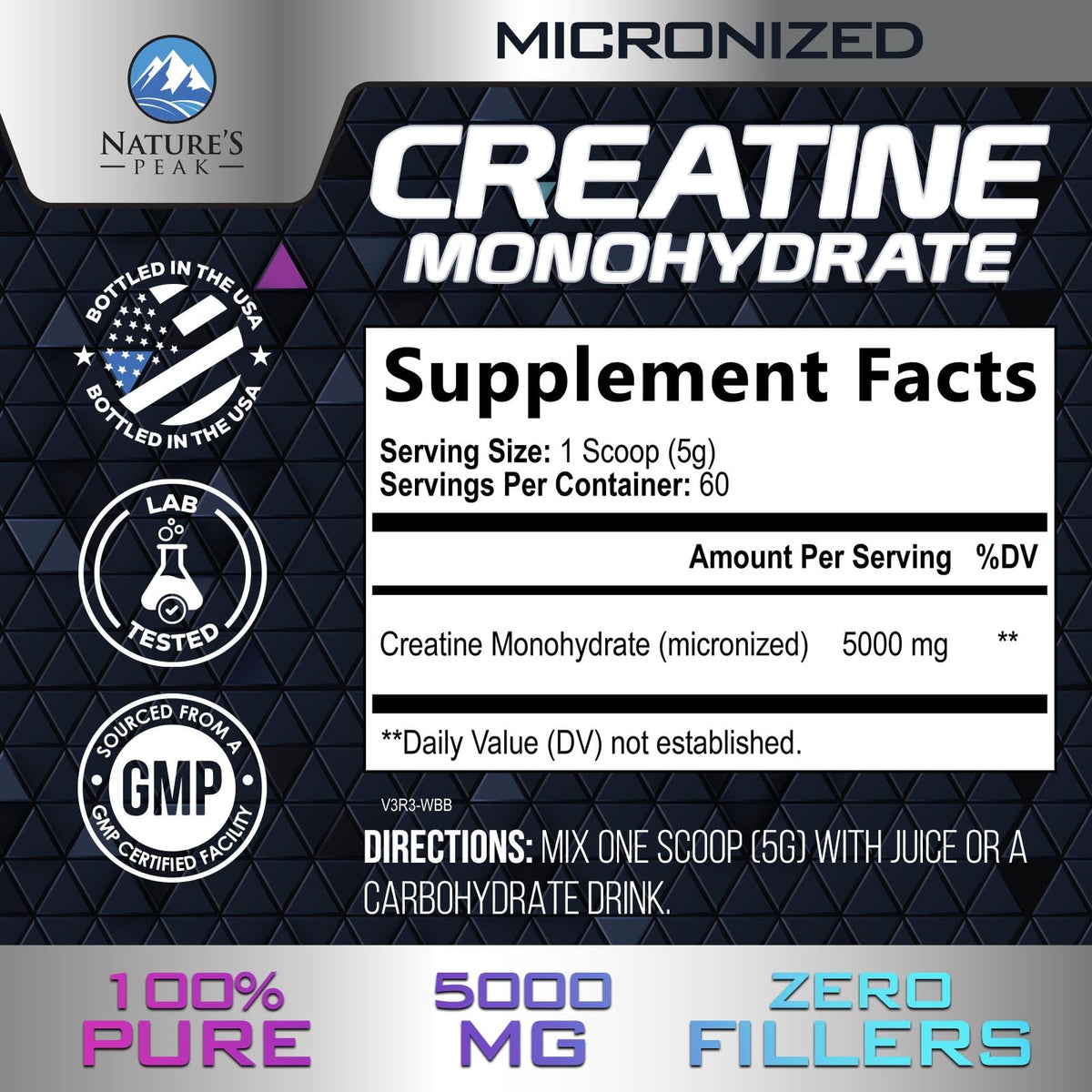 Nature's Peak Creatine Monohydrate Powder 5000mg - 60 Servings - image 2