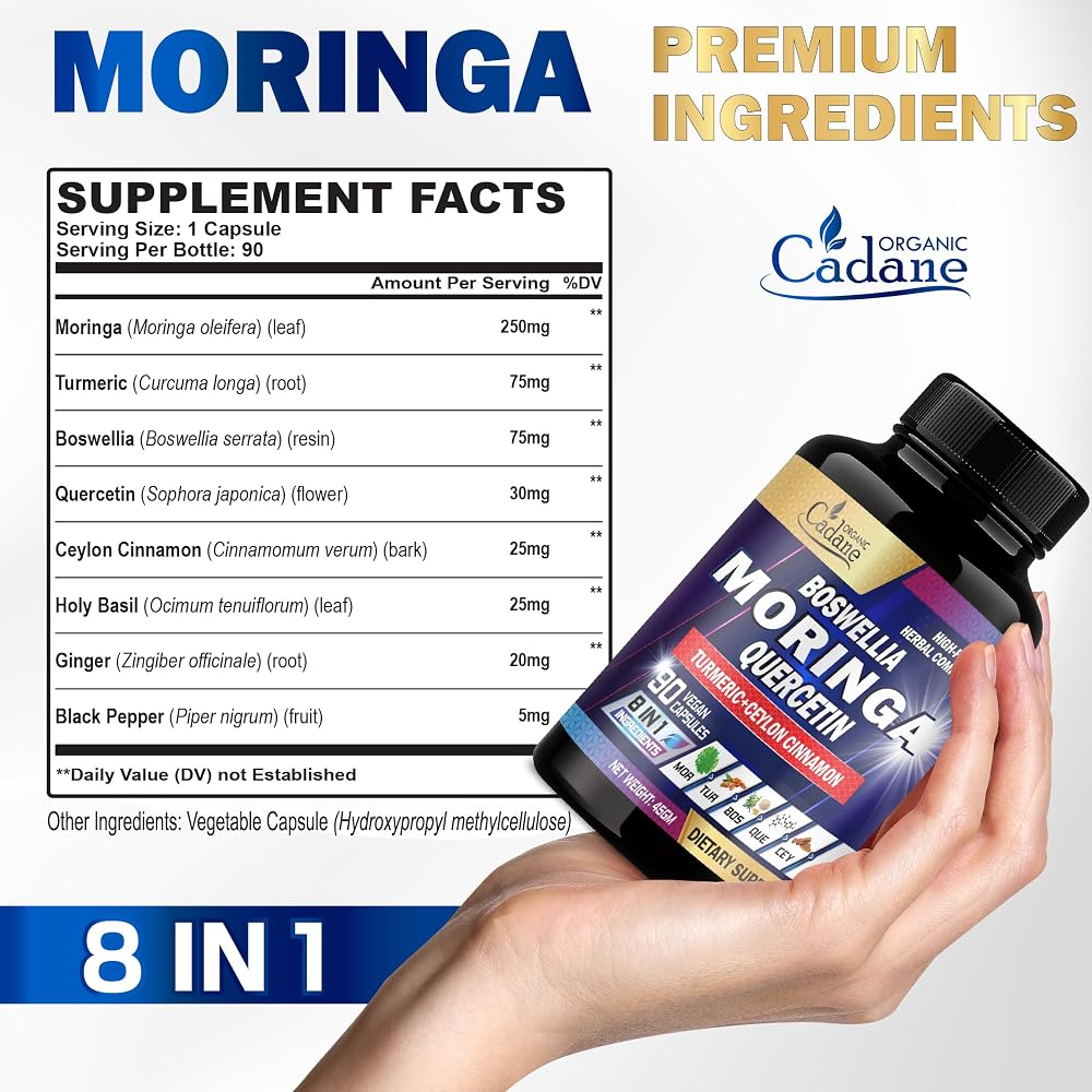 Organic Cadane Moringa Leaf with Turmeric & Boswellia - 90 Vegetarian Capsules - image 2