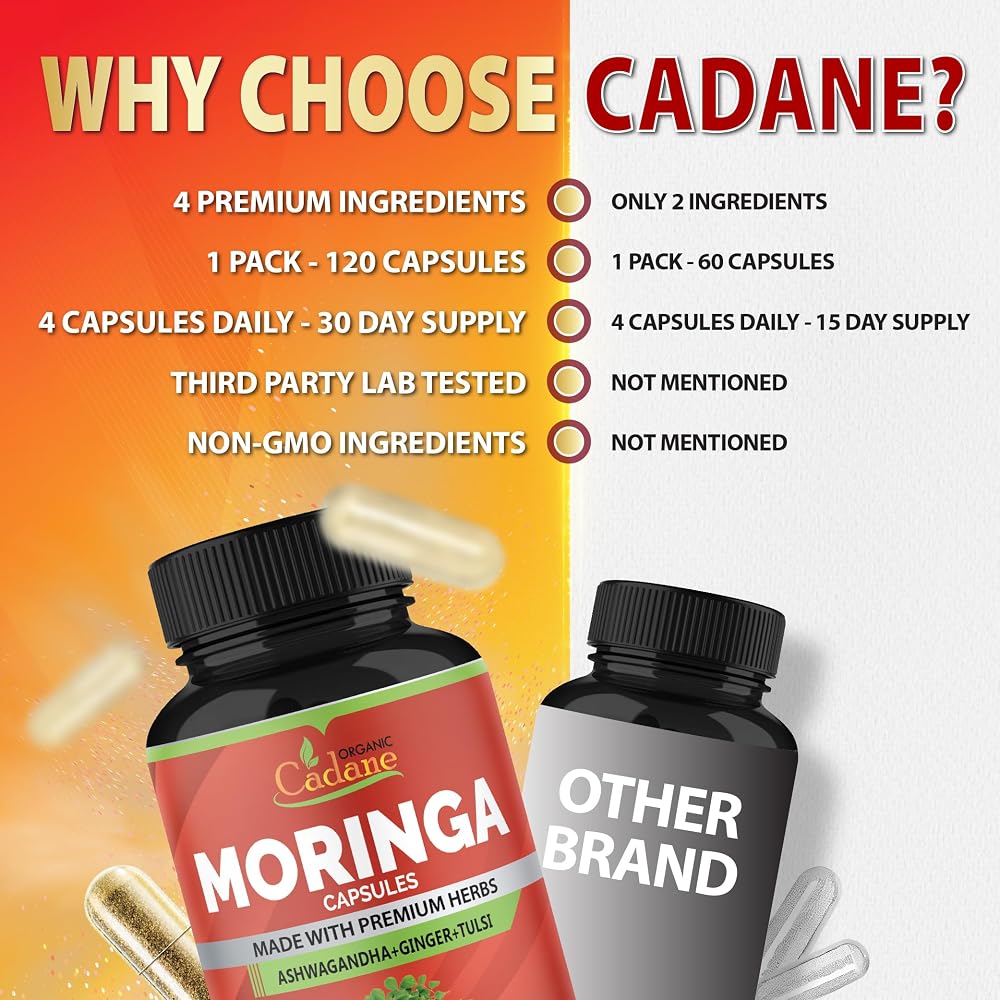 Organic Cadane Moringa Powder Capsules with Ashwagandha - 120 Capsules - image 7