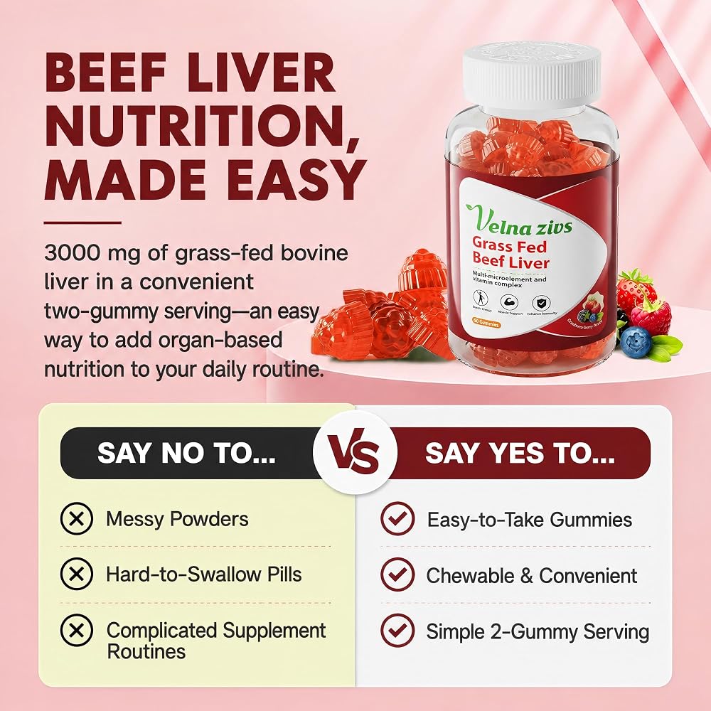 Velna zivs Grass Fed Beef Liver Gummies for Energy & Immunity - 60 Count - image 7