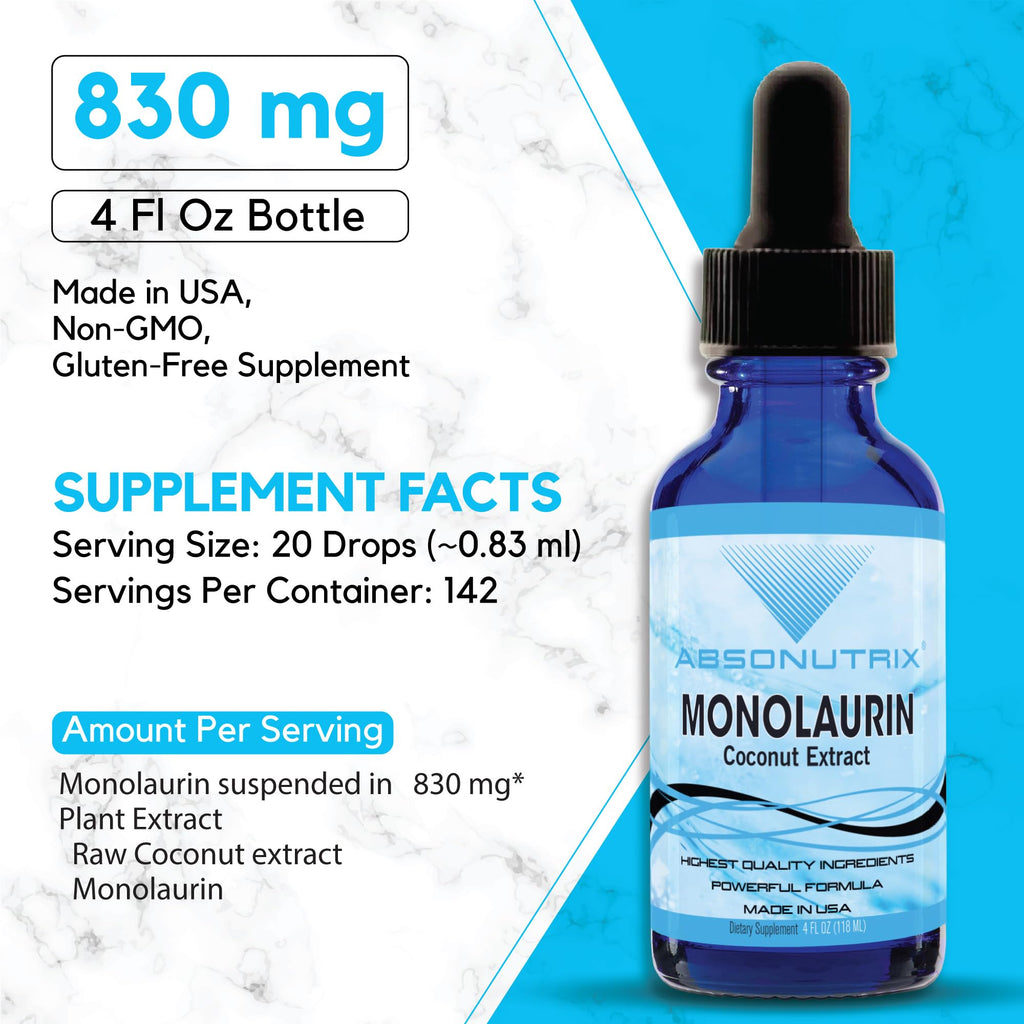 Absonutrix Monolaurin Liquid Extract 830 mg - 4 Fl Oz - image 2