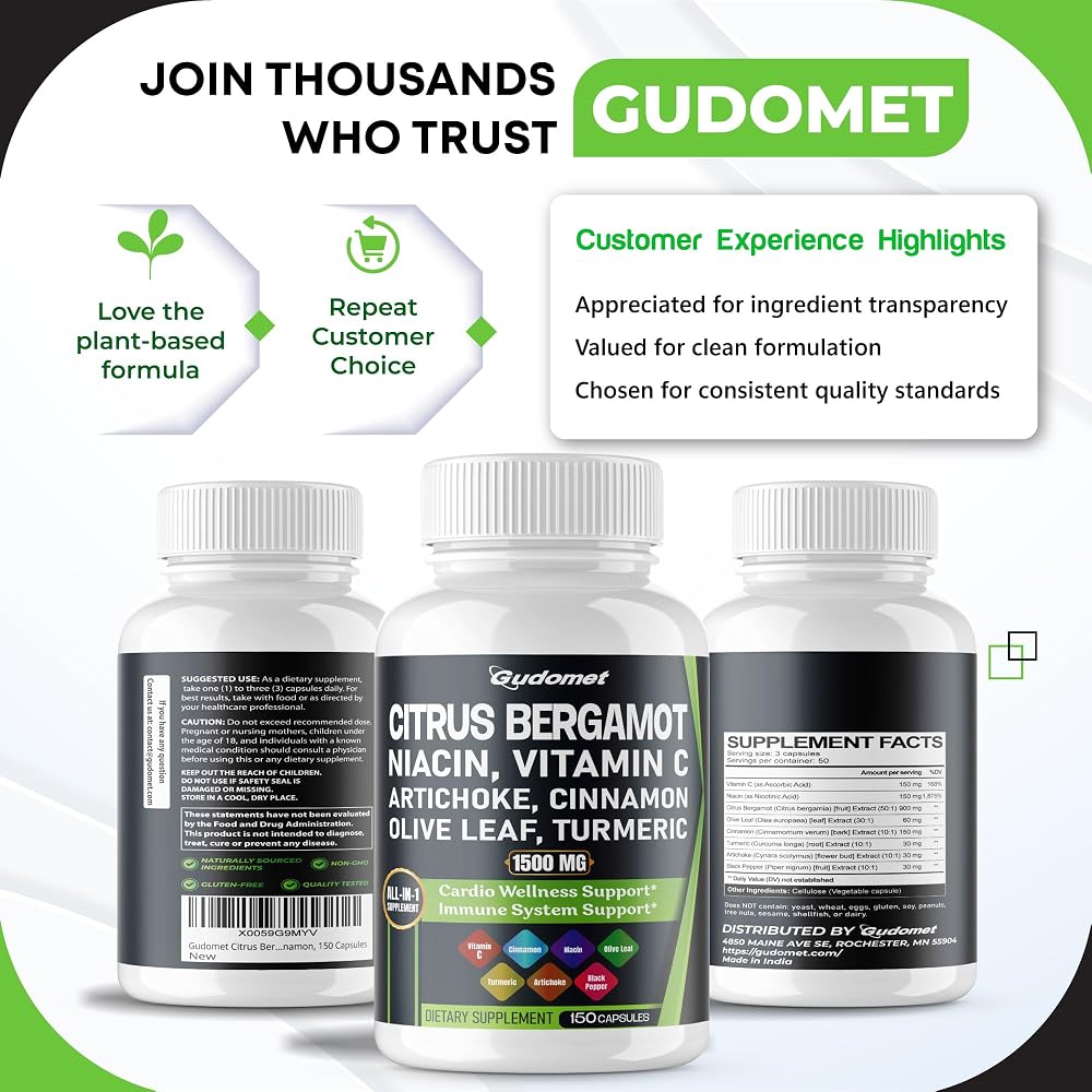 GUDOMET Citrus Bergamot 1,500 mg with Vitamin C - 150 Capsules - image 9